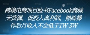跨境电商项目脸书Facebook商城无货源,低投入高利润,熟练操作后月收入不会低于1W-3W-知一资源网