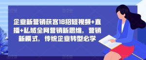 企业新营销获客18招短视频+直播+私域全网营销新思维,营销新模式,传统企业转型必学-知一资源网