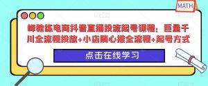 峰教练电商抖音直播投流起号课程:巨量千川全流程投放+小店随心推全流程+起号方式-知一资源网