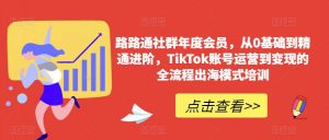 路路通社群年度会员,从0基础到精通进阶,TikTok账号运营到变现的全流程出海模式培训-知一资源网