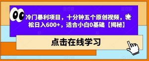 冷门暴利项目,十分钟五个原创视频,轻松日入600+,适合小白0基础【揭秘】-知一资源网