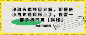 漫改头像项目分解，即使是小白也能轻松上手，仅需一部手机即可【揭秘】-知一资源网