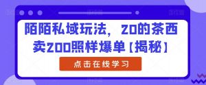 陌陌私域玩法,20的茶西卖200照样爆单【揭秘】-知一资源网