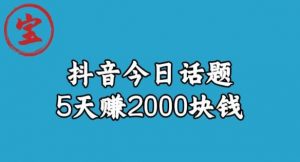 宝哥·风向标发现金矿,抖音今日话题玩法,5天赚2000块钱【拆解】-知一资源网