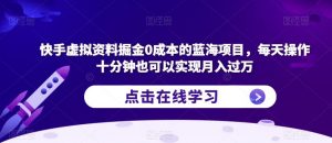 快手虚拟资料掘金0成本的蓝海项目,每天操作十分钟也可以实现月入过万【揭秘】-知一资源网