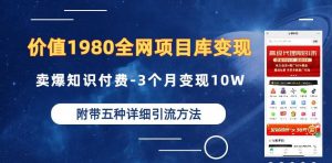 价值1980的全网项目库变现-卖爆知识付费-3个月变现10W是怎么做到的-附多种引流创业粉方法【揭秘】-知一资源网