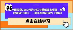 外面收费2980元的小红书壁纸掘金项目，单日收益破1000+，一部手机即可操作【揭秘】-知一资源网