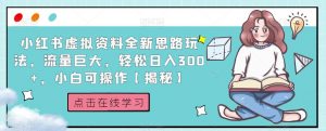 小红书虚拟资料全新思路玩法,流量巨大,轻松日入300+,小白可操作【揭秘】-知一资源网
