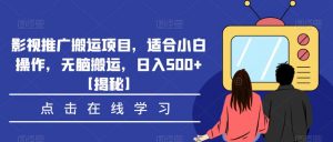 影视推广搬运项目，适合小白操作，无脑搬运，日入500+【揭秘】-知一资源网