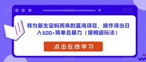 转为新生宝妈而来的蓝海项目,操作得当日入500+简单且暴力(保姆级玩法)【揭秘】-知一资源网