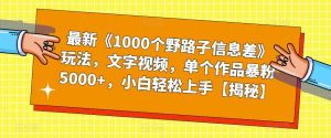 最新《1000个野路子信息差》玩法,文字视频,单个作品暴粉5000+,小白轻松上手【揭秘】-知一资源网