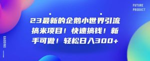 23最新的企鹅小世界引流搞米项目!快速搞钱!新手可做!轻松日入300+【揭秘】-知一资源网