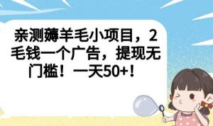 亲测薅羊毛小项目，2毛钱一个广告，提现无门槛！一天50+【揭秘】-知一资源网