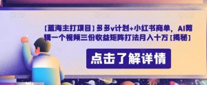 【蓝海主打项目】多多v计划+小红书商单,AI剪辑一个视频三份收益矩阵打法月入十万【揭秘】-知一资源网
