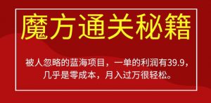 被人忽略的蓝海项目,魔方通关秘籍,一单的利润有39.9,几乎是零成本,月入过万很轻松【揭秘】-知一资源网