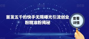 首发五千的快手无限曝光引流创业粉精准粉揭秘-知一资源网