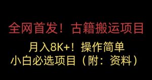 全网首发!古籍搬运项目,月入8000+,小白必选项目 (附:资料)-知一资源网