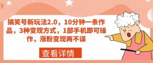 搞笑号新玩法2.0,10分钟一条作品,3种变现方式,1部手机即可操作,涨粉变现两不误-知一资源网
