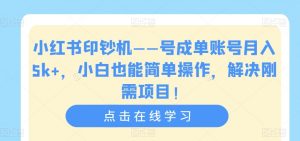 小红书印钞机——号成单账号月入5k+,小白也能简单操作,解决刚需项目【揭秘】-知一资源网