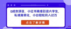 0成本项目,小红书精准引流大学生,私域高转化,小白轻松月入过万【揭秘】-知一资源网