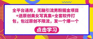 全平台通用,无脑引流男粉掘金项目+送原创美女写真集+全套软件打包,包过原创不限流,发一个爆一个【揭秘】-知一资源网
