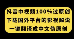 抖音中视频百分百过原创,下载国外平台的电影解说,一键翻译成中文获取收益-知一资源网