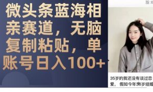微头条蓝海相亲赛道,无脑复制粘贴,单账号日入100+-知一资源网