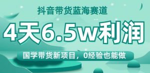 抖音带货蓝海赛道,国学带货新项目,0经验也能做,4天6.5w利润【揭秘】-知一资源网