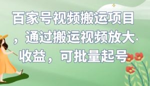 百家号视频搬运项目,通过搬运视频放大收益,可批量起号【揭秘】-知一资源网