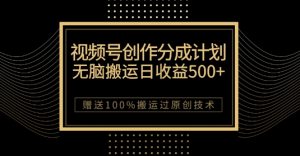 最新视频号创作分成计划,无脑搬运一天收益500+,100%搬运过原创技巧【揭秘】-知一资源网