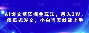 AI爆文矩阵掘金玩法,月入3W,傻瓜式发文,小白当天就能上手【揭秘】-知一资源网