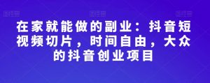 在家就能做的副业:抖音短视频切片,时间自由,大众的抖音创业项目-知一资源网
