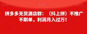 拼多多无货源店群:(抖上拼)不推广不刷单,利润月入过万!【揭秘】-知一资源网