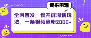 全网首发，慢开屏深情玩法，一条视频涨粉2000+【揭秘】-知一资源网