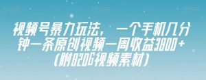 视频号暴力玩法，一个手机几分钟一条原创视频一周收益3800+（附820G视频素材）-知一资源网