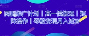 网剧推广计划丨真一键搬运丨矩阵操作丨零粉变现月入过W-知一资源网