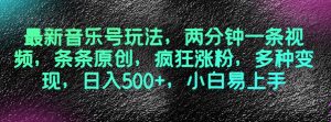 最新音乐号玩法,两分钟一条视频,条条原创,疯狂涨粉,多种变现,日入500+,小白易上手【揭秘】-知一资源网
