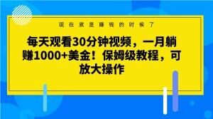每天观看30分钟视频,一月躺赚1000+美金!保姆级教程,可放大操作【揭秘】-知一资源网