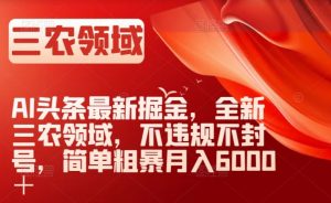 AI头条最新掘金，全新三农领域，不违规不封号，简单粗暴月入6000＋【揭秘】-知一资源网