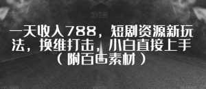 一天收入788,短剧资源新玩法,换维打击,小白直接上手(附百G素材)【揭秘】-知一资源网