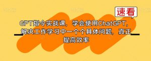 GPT指令实战课,学会使用ChatGPT,解决工作学习中一个个具体问题,真正提高效率-知一资源网