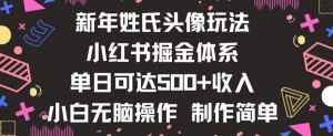 新年姓氏头像新玩法,小红书0-1搭建暴力掘金体系,小白日入500零花钱【揭秘】-知一资源网