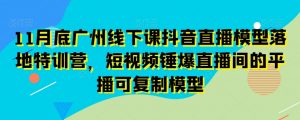 11月底广州线下课抖音直播模型落地特训营，短视频锤爆直播间的平播可复制模型-知一资源网