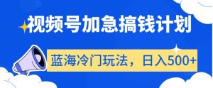 视频号加急搞钱计划,蓝海冷门玩法,日入500+【揭秘】-知一资源网