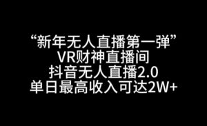 “新年无人直播第一弹“VR财神直播间,抖音无人直播2.0,单日最高收入可达2W+【揭秘】-知一资源网