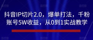 抖音IP切片2.0,爆单打法,千粉账号5W收益,从0到1实战教学【揭秘】-知一资源网