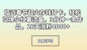 临近春节超火存钱打卡,轻松引爆小红薯流量,3分钟一条作品,20天涨粉4000+【揭秘】-知一资源网