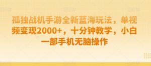 孤独战机手游全新蓝海玩法,单视频变现2000+,十分钟教学,小白一部手机无脑操作【揭秘】-知一资源网