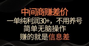 中间商赚差价，一单纯利润30+，简单无脑操作，赚的就是信息差，轻轻松松日入1000+【揭秘】-知一资源网
