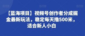 【蓝海项目】视频号创作者分成掘金最新玩法,稳定每天撸500米,适合新人小白【揭秘】-知一资源网